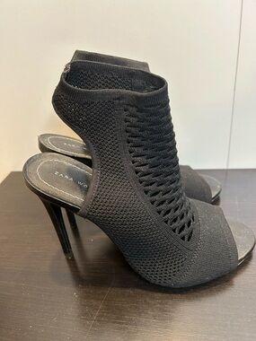 ZARA HIGH HEEL BLACK NEOPRENE SOCK BOOTS Open Toe Peep Toe 1536/201